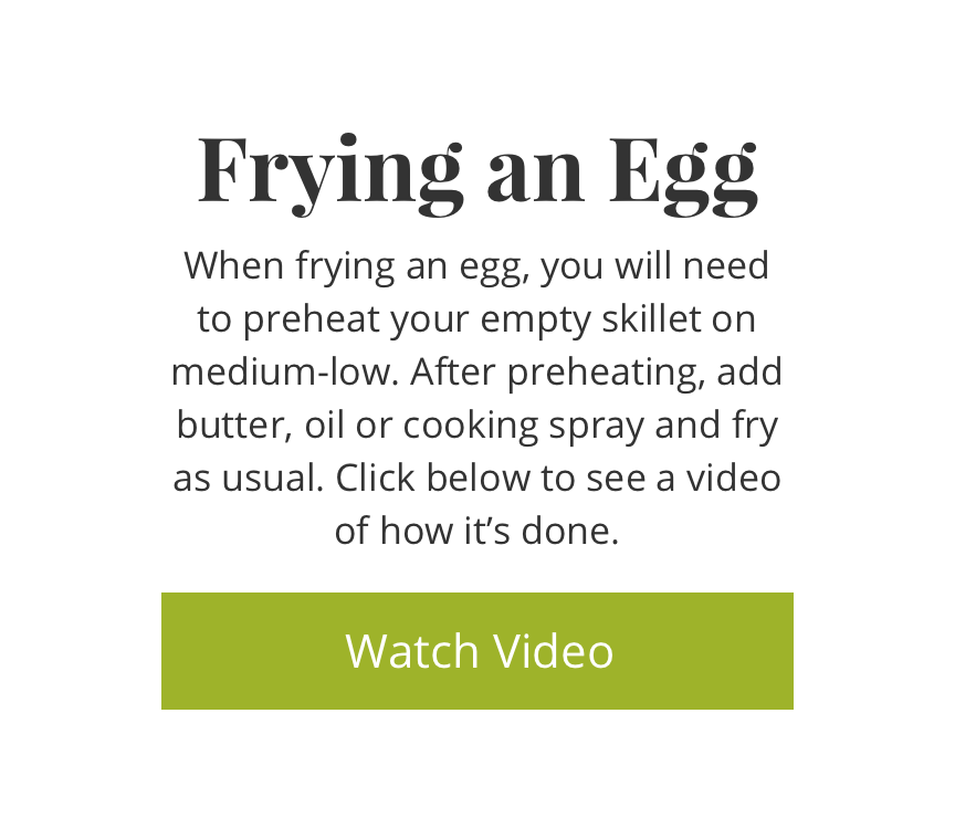 watch the video on how to fry an egg with 360 Cookware